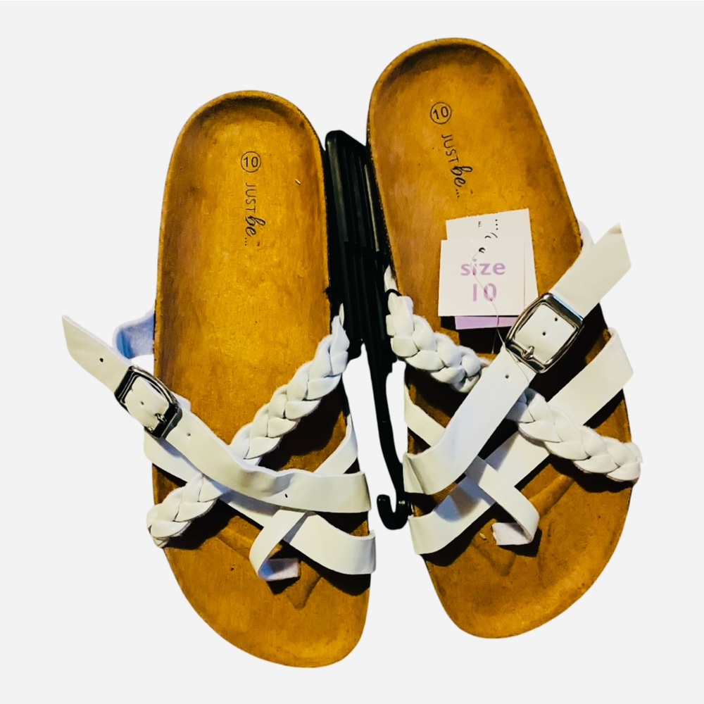 NEW Just Be Women’s White Braided Strap Slip On Sandals With Buckle